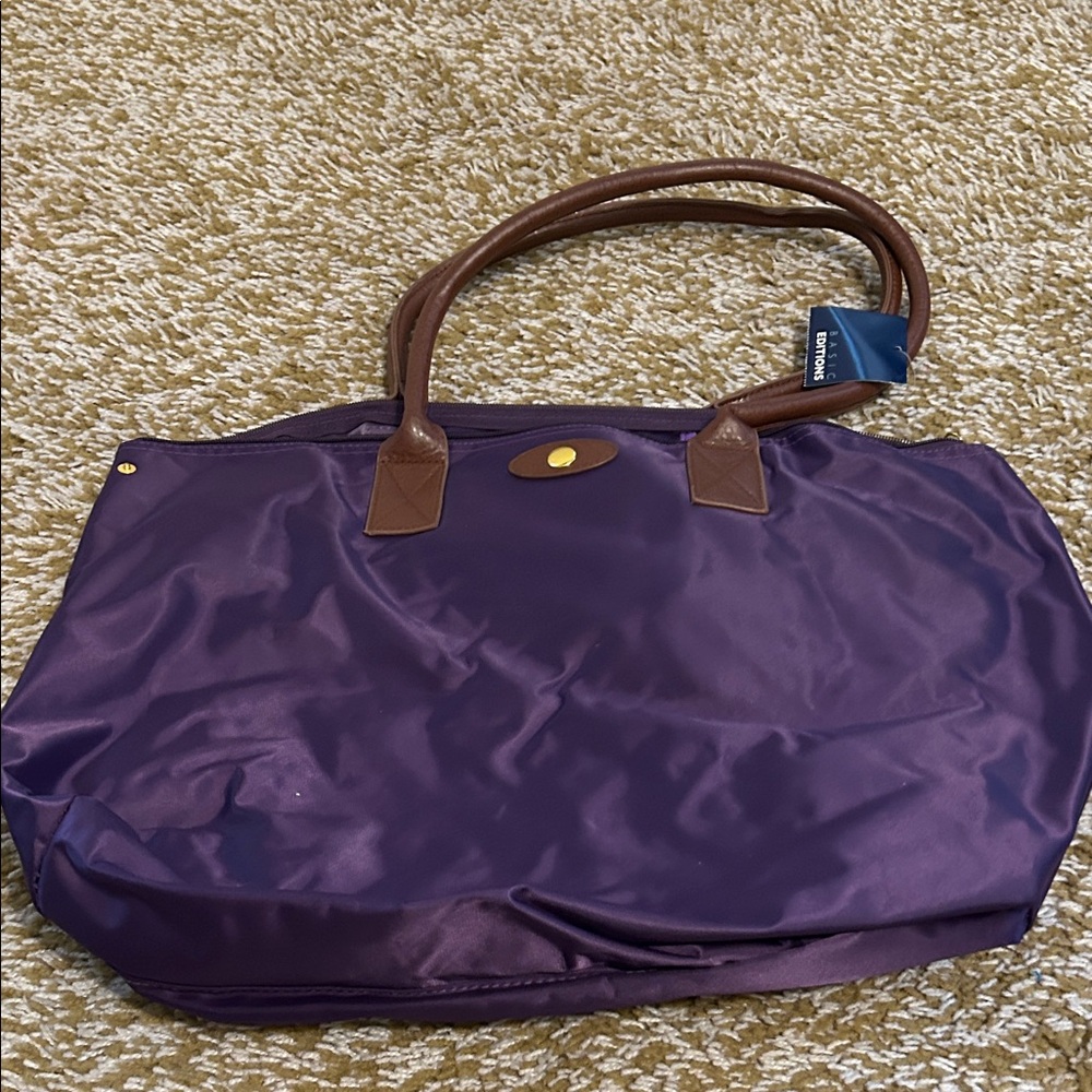 Basic Editions Deep Purple Tote with Brown Accents